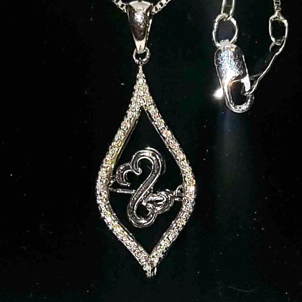 Jane Seymour Open Hearts Sterling Silver 0.07 CT. T.W. Diamond Teardrop Pendant